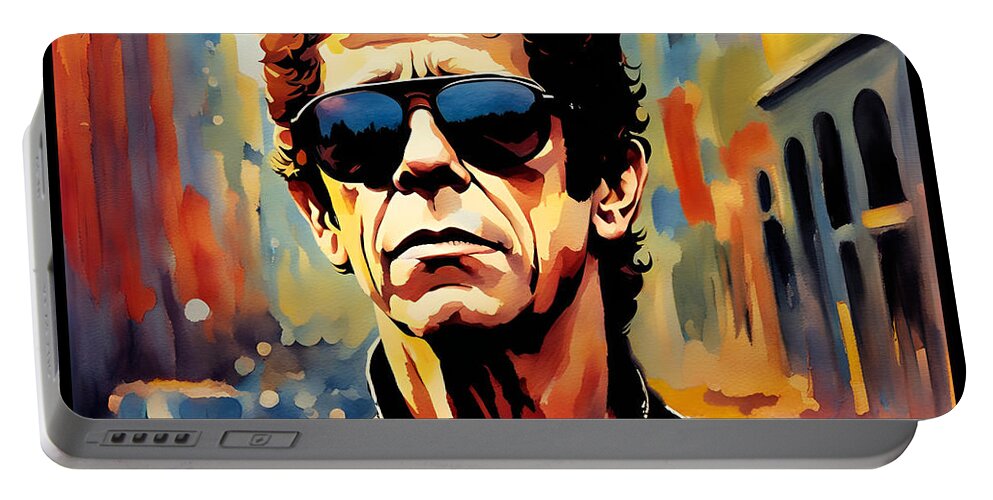 Lou Reed Portable Battery Charger featuring the digital art Music is my life by Greg Joens