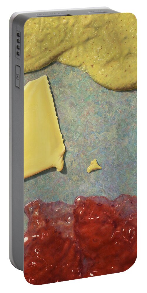 Trompe 'oeil Portable Battery Charger featuring the painting Mustard Cheese Jam by James W Johnson
