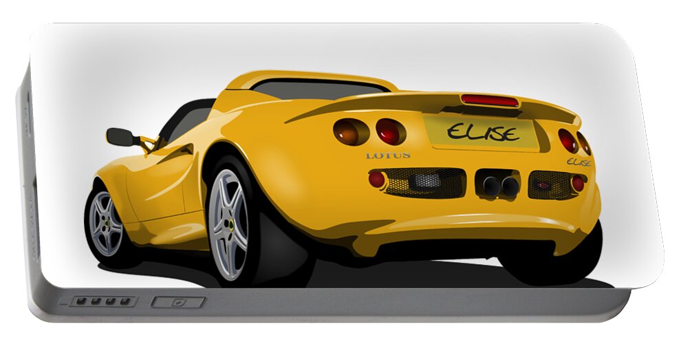 Sports Car Portable Battery Charger featuring the digital art Mustard Yellow S1 Series One Elise Classic Sports Car by Moospeed Art