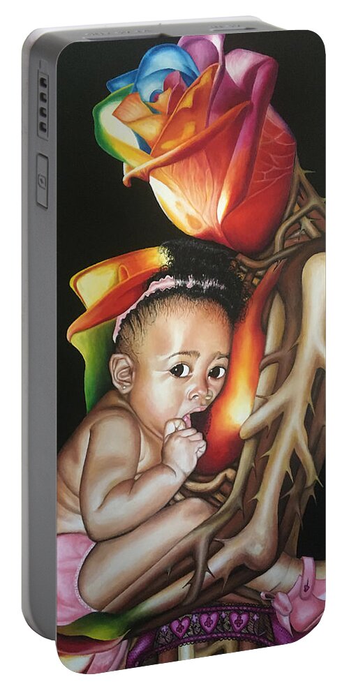 Baby Portable Battery Charger featuring the painting My Mother by O Yemi Tubi