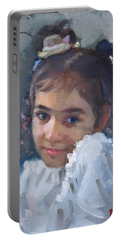Niece Portable Battery Charger featuring the painting My Pretty Niece by Ylli Haruni