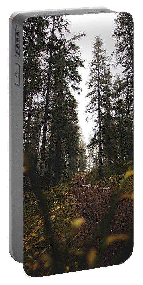 Outdoor Portable Battery Charger featuring the photograph Mysterious misty forest in the rain by Vaclav Sonnek