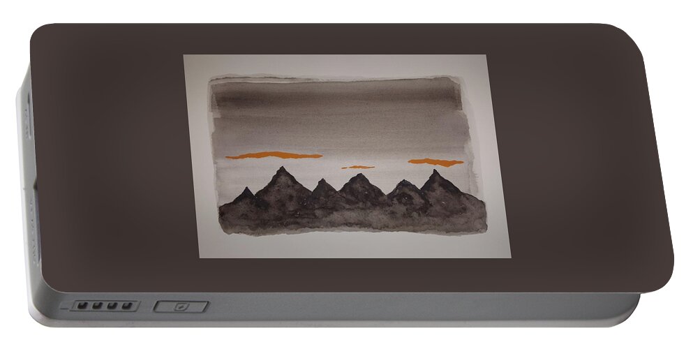 Watercolor Portable Battery Charger featuring the painting Mysterious Mountains by John Klobucher