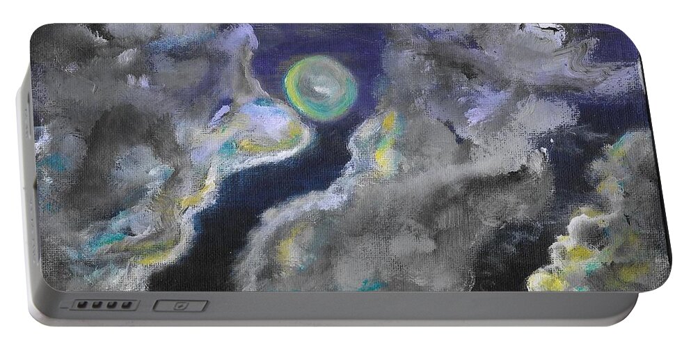 Moon Portable Battery Charger featuring the painting Mysterious Night by Esoteric Gardens KN