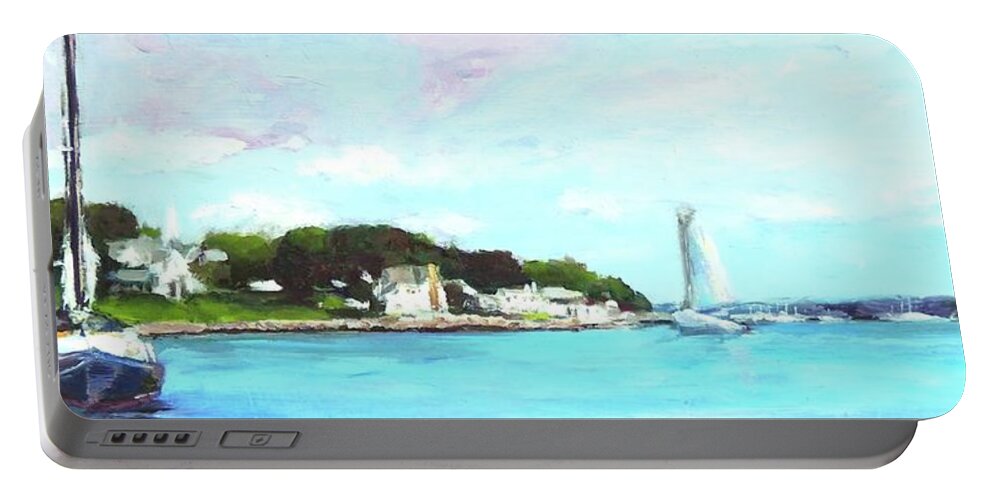Mystic Ct Portable Battery Charger featuring the painting Mystic Connecticut, Mystic River by Patty Kay Hall