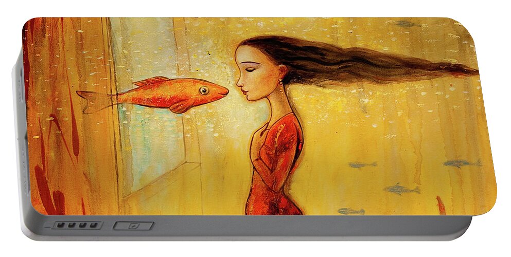 Mermaid Portable Battery Charger featuring the painting Mystic Mermaid by Shijun Munns