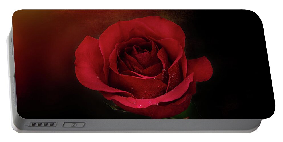 Mystic Rustic Red Rose Portable Battery Charger featuring the photograph Mystic Rustic Red Rose by Gwen Gibson