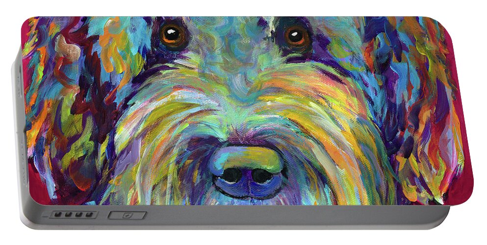 Black Russian Terrier Portable Battery Charger featuring the painting Nadia by Pat Saunders-White