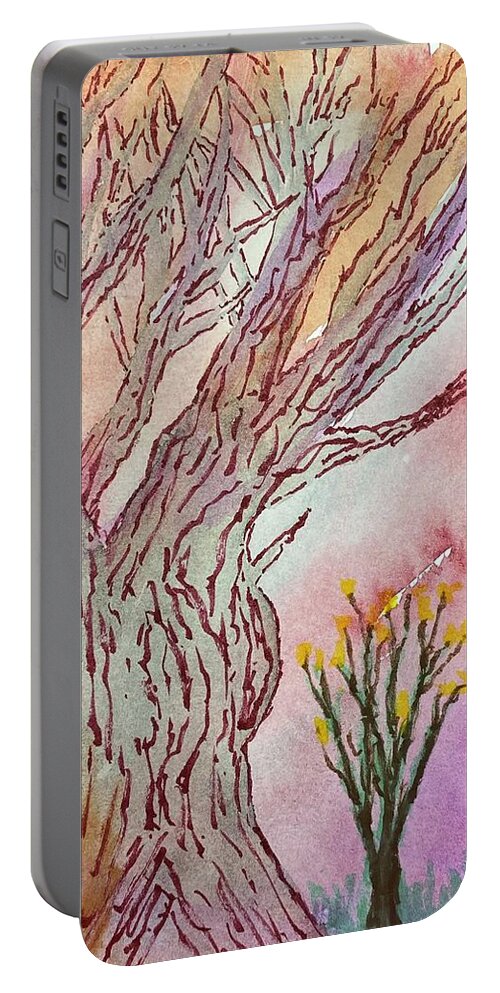 Tree Portable Battery Charger featuring the painting Naked Trees #2 by Anjel B Hartwell