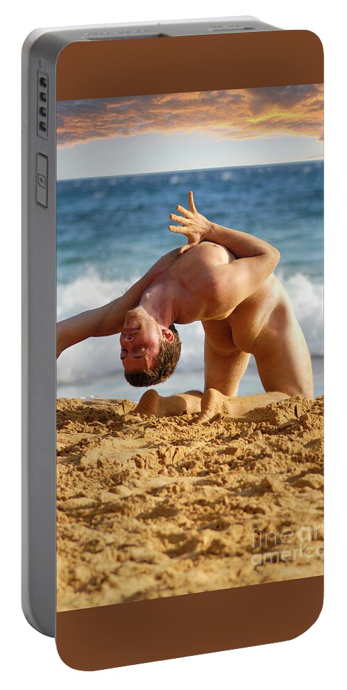 Nude Portable Battery Charger featuring the photograph Naked Yoga man shows off is moves. by Gunther Allen