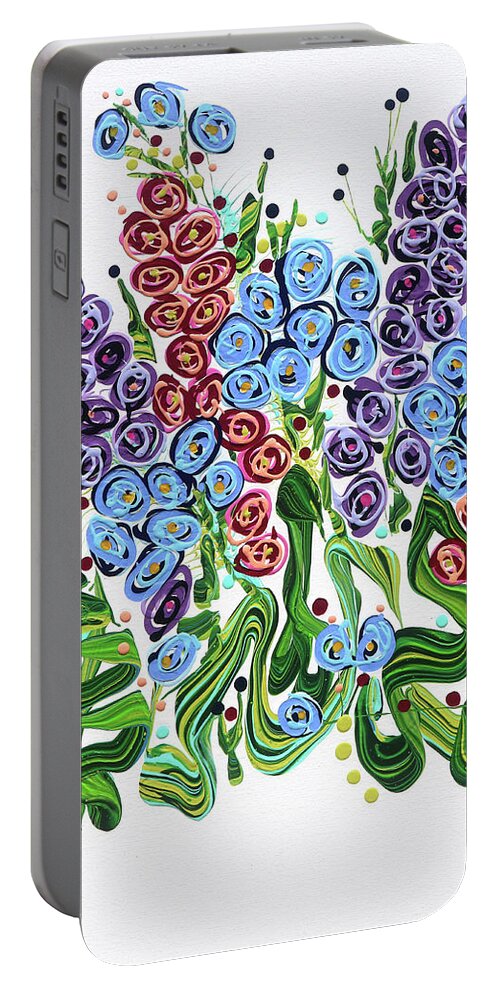 Fluid Acrylic Painting Portable Battery Charger featuring the painting Nanny's Garden by Jane Crabtree