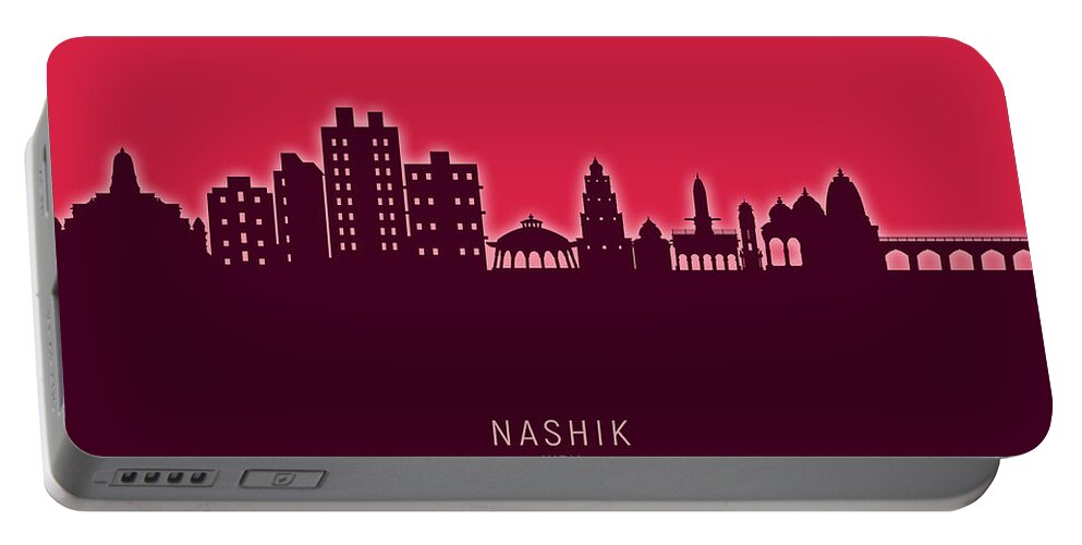 Nashik Portable Battery Charger featuring the digital art Nashik Skyline India #69 by Michael Tompsett
