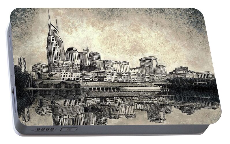 Nashville Skyline Art Portable Battery Charger featuring the drawing Nashville Skyline II by Janet King