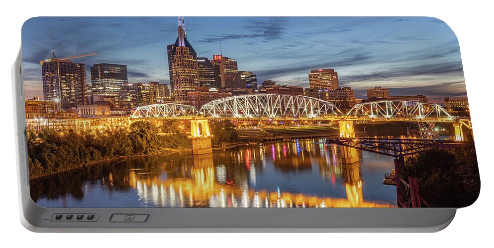 Nashville Portable Battery Charger featuring the photograph Nashville Tennessee Skyline Lights by Jordan Hill