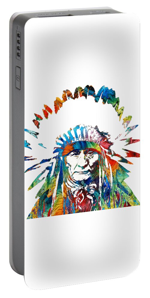 Native American Portable Battery Charger featuring the painting Native American Art - Chief - By Sharon Cummings by Sharon Cummings