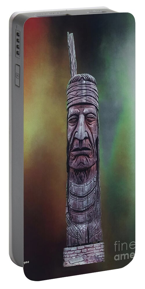 Totem Portable Battery Charger featuring the mixed media Native American Totem Artistry by DB Hayes