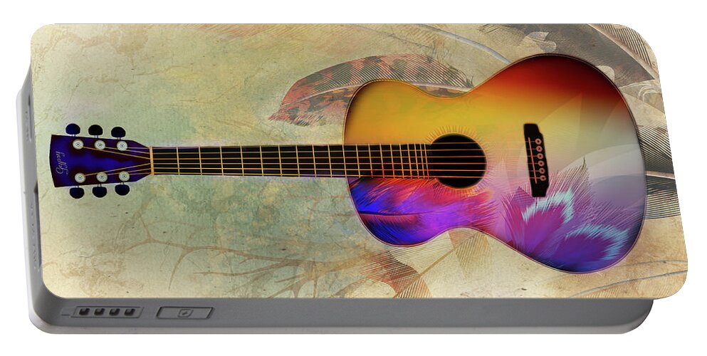 Guitar Portable Battery Charger featuring the mixed media Native Strings II by Colleen Taylor