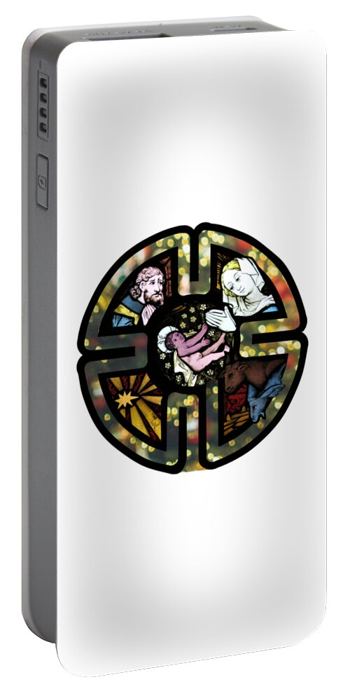 Christmas Portable Battery Charger featuring the digital art Nativity Cross Labyrinth Christmas Art by Bill Ressl