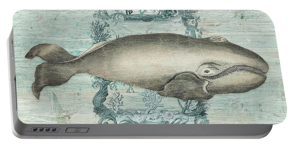 Nautical Ocean Portable Battery Charger featuring the painting Nautical Ocean Beach Life - Whale and Starfish by Audrey Jeanne Roberts