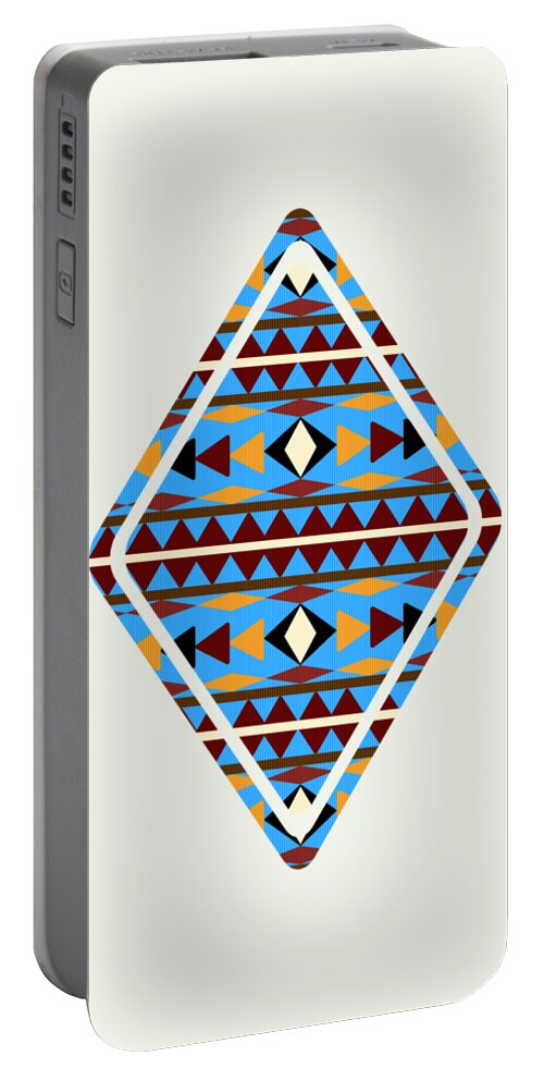 Navajo Portable Battery Charger featuring the mixed media Navajo Blue Pattern Art by Christina Rollo