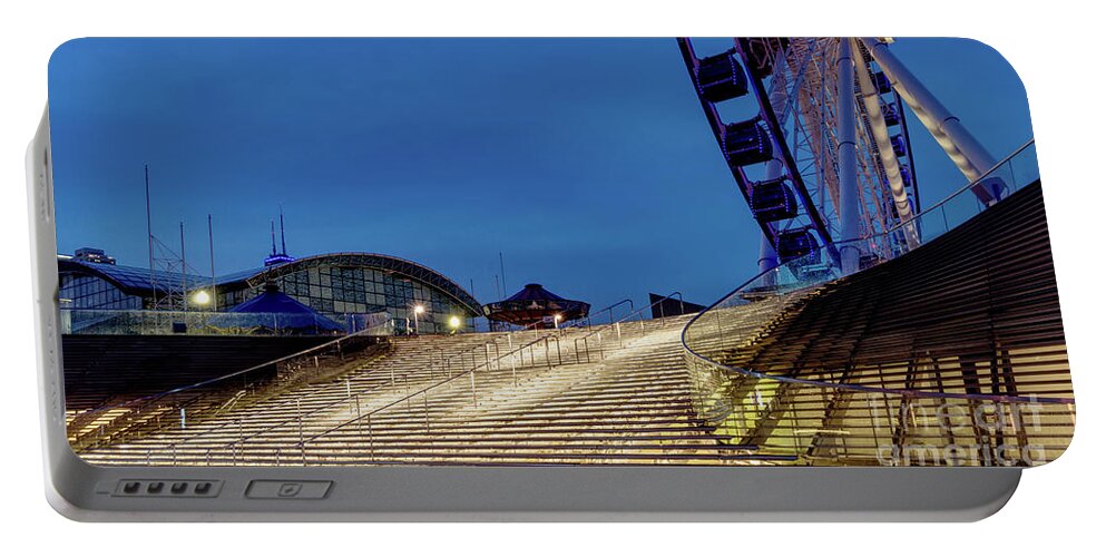 Chicago Portable Battery Charger featuring the photograph Navy Pier Stairs At Night by Jennifer White