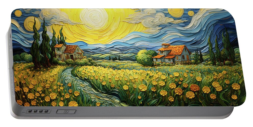 Lori Grimmett Portable Battery Charger featuring the painting Neighbors - Van Gogh Style by Lori Grimmett