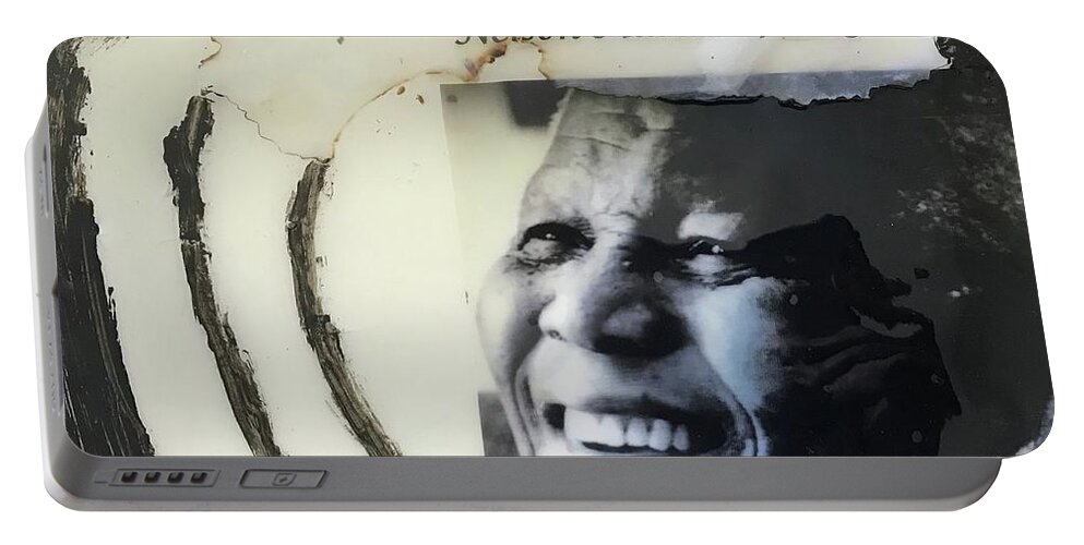Abstract Art Portable Battery Charger featuring the painting Nelson Mandela on Education by Medge Jaspan