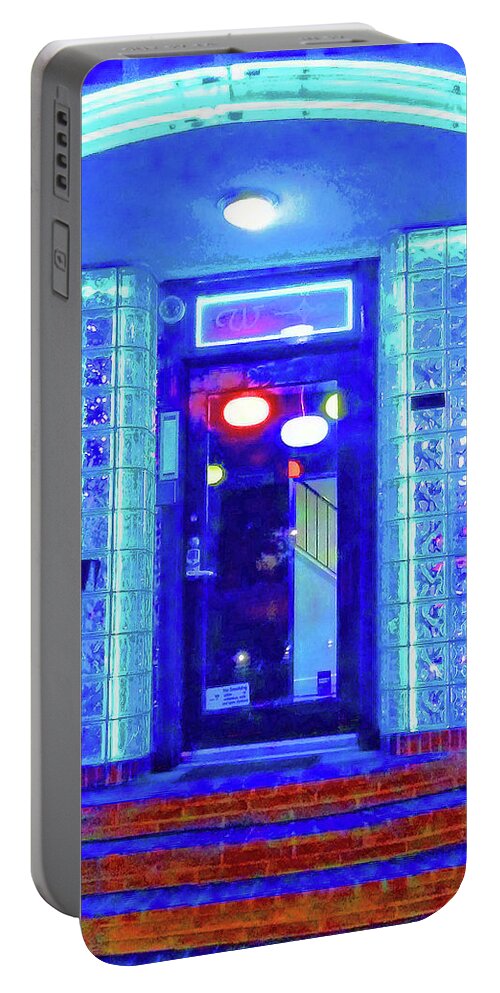 Neon Portable Battery Charger featuring the photograph Neon Blue Entrance by Andrew Lawrence