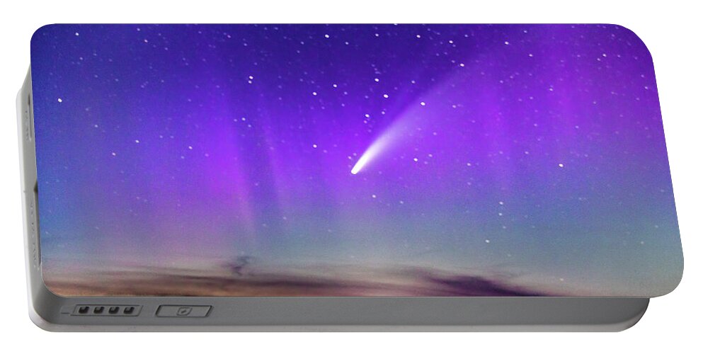Neowise Comet Portable Battery Charger featuring the photograph NEOWISE COMET with a splash of Northern Lights by Joe Holley