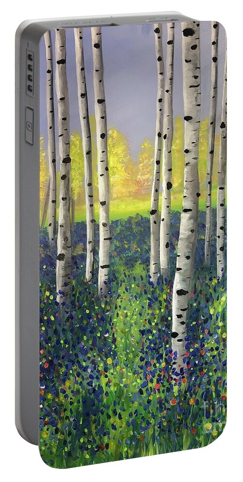 Birch Trees Portable Battery Charger featuring the painting New Beginnings by Stacey Zimmerman