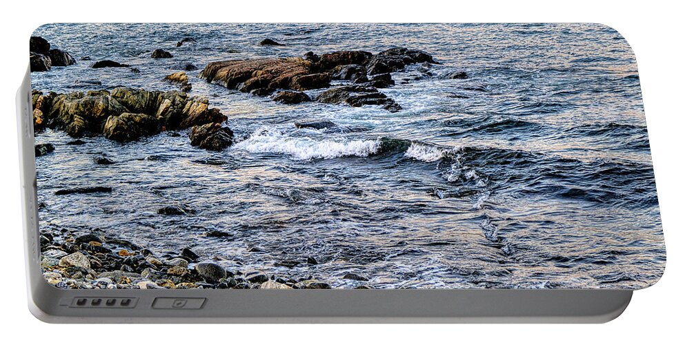 Water. Waves Portable Battery Charger featuring the digital art New Castle, NH Shoreline by Deb Bryce