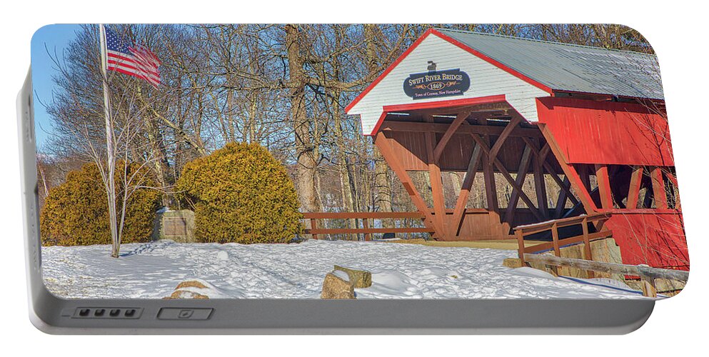 Bartlett Covered Bridge Portable Battery Charger featuring the photograph New Hampshire Winter at the Bartlett Covered Bridge by Juergen Roth