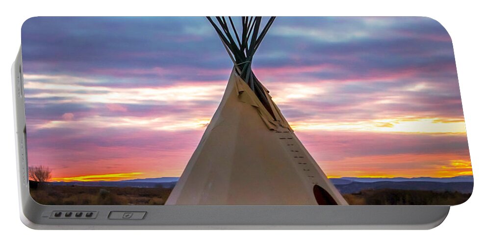 Taos Portable Battery Charger featuring the photograph New Mexico Sunset with a Tipi by Elijah Rael