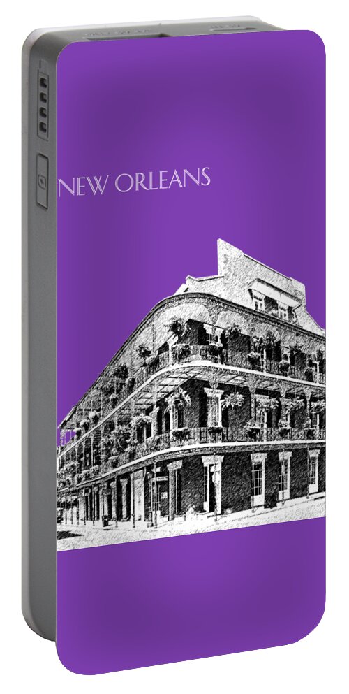 Architecture Portable Battery Charger featuring the digital art New Orleans Skyline French Quarter - Silver by DB Artist