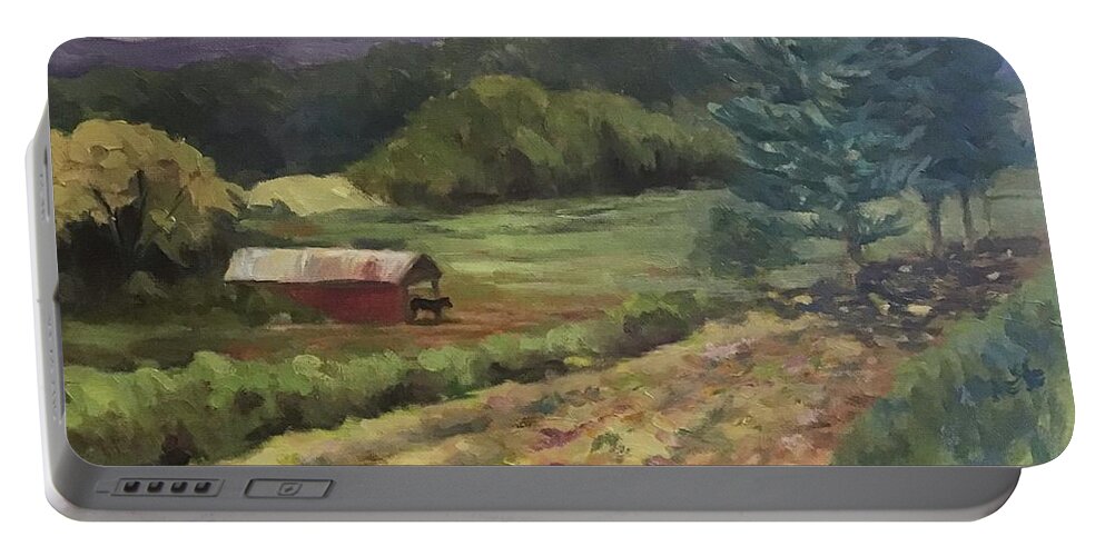 Farm Portable Battery Charger featuring the painting New Stock Road Farm by Anne Marie Brown