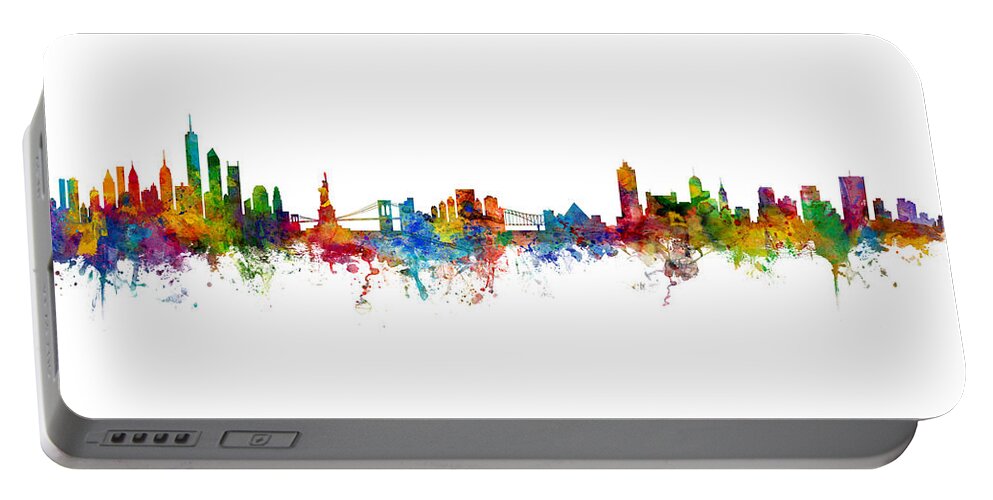 New York Portable Battery Charger featuring the digital art New York and Memphis Skyline Mashup by Michael Tompsett