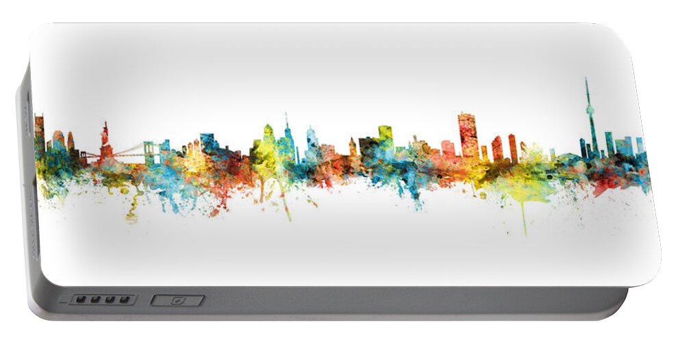 New York Portable Battery Charger featuring the digital art New York, Buffalo and Toronto Skyline mashup by Michael Tompsett