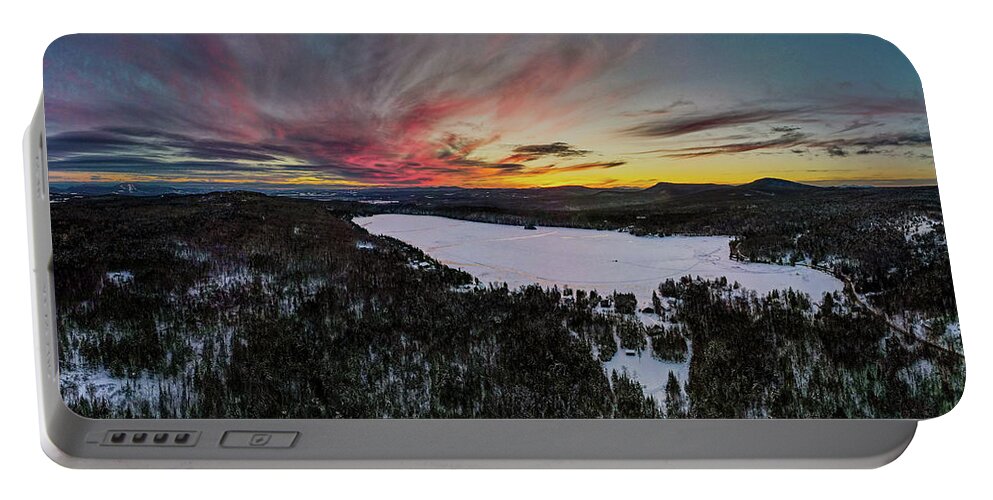 2021 January Portable Battery Charger featuring the photograph Newark Pond Vermont Sunset by John Rowe