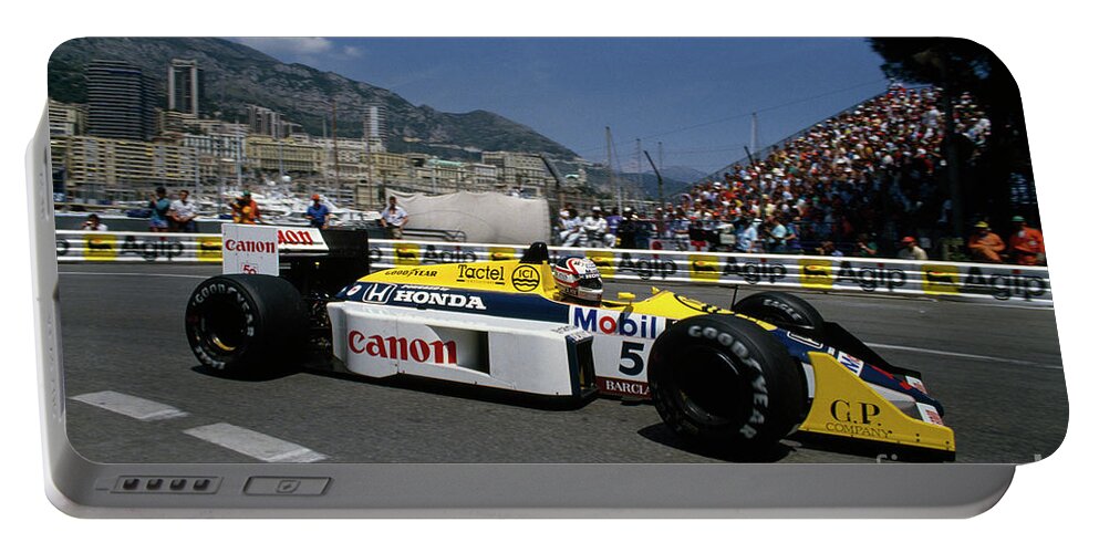 Nigel Mansell Portable Battery Charger featuring the photograph Nigel Mansell. 1987 Monaco Grand Prix by Oleg Konin