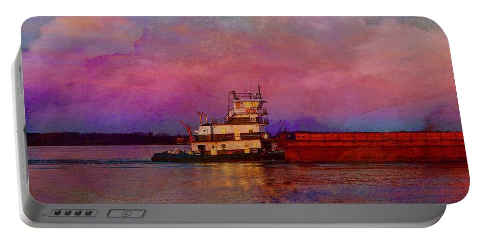 Night Portable Battery Charger featuring the digital art Night of the Push Boat by Steven Gordon