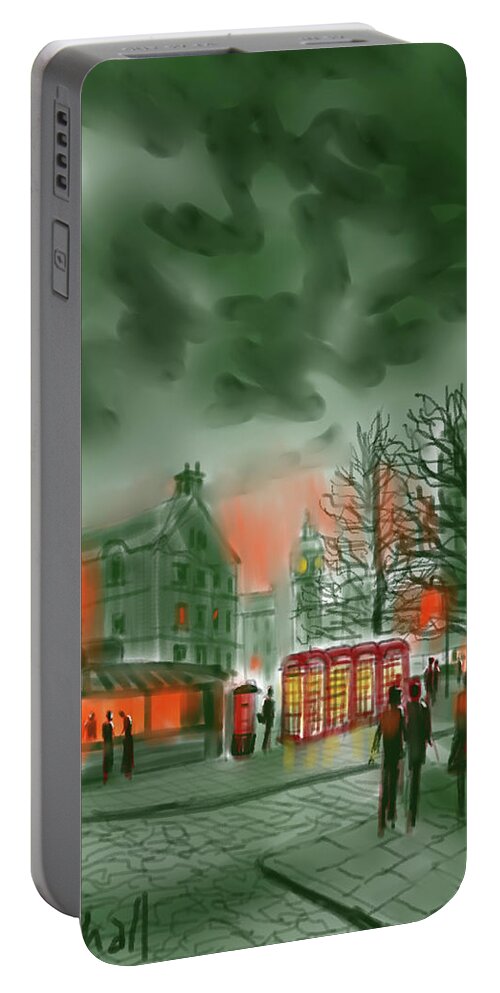 Ipad Painting Portable Battery Charger featuring the painting Night Time Coffee, London by Glenn Marshall