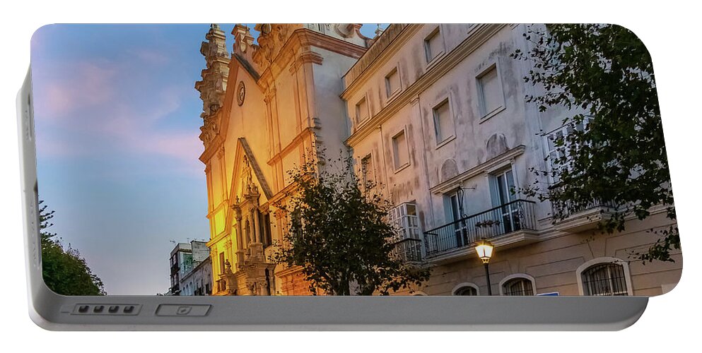 Catholicism Portable Battery Charger featuring the photograph Night View of del Carmen Church in Alameda Apodaca Cadiz Andalusia by Pablo Avanzini