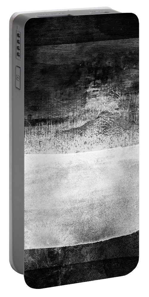River Portable Battery Charger featuring the painting Night Waters - Black And White Abstract Landscape Painting by iAbstractArt