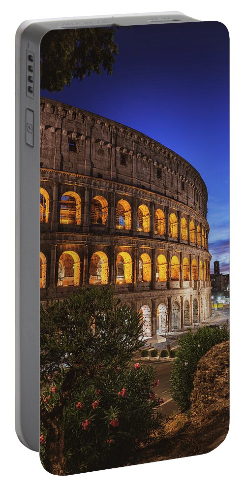 Rome Portable Battery Charger featuring the photograph Nightfall At The Colosseum In Rome by Artur Bogacki