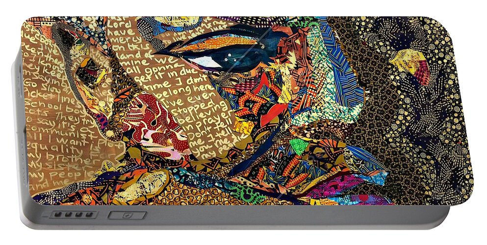 Nina Simone Portable Battery Charger featuring the tapestry - textile Nina Simone Fragmented- Mississippi Goddamn by Apanaki Temitayo M