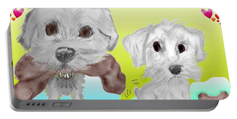 Schnoodle Magic Luna Sketch Digitally Colored Portable Battery Charger featuring the mixed media No Bones about it by Pamela Calhoun