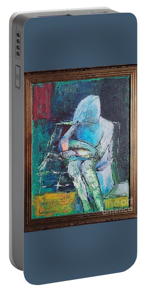  Portable Battery Charger featuring the painting No Fun Happy Hour by Mark SanSouci