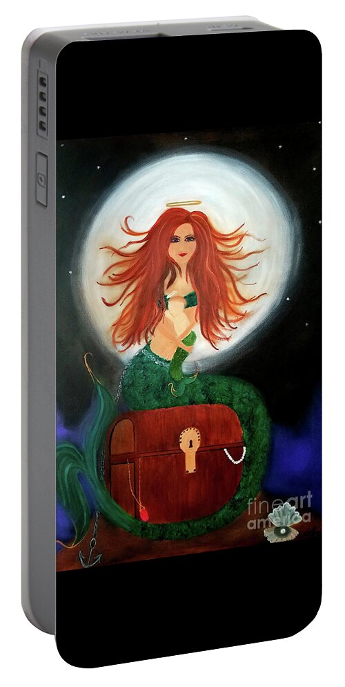 Mermaid Portable Battery Charger featuring the painting No Greater Treasure by Artist Linda Marie