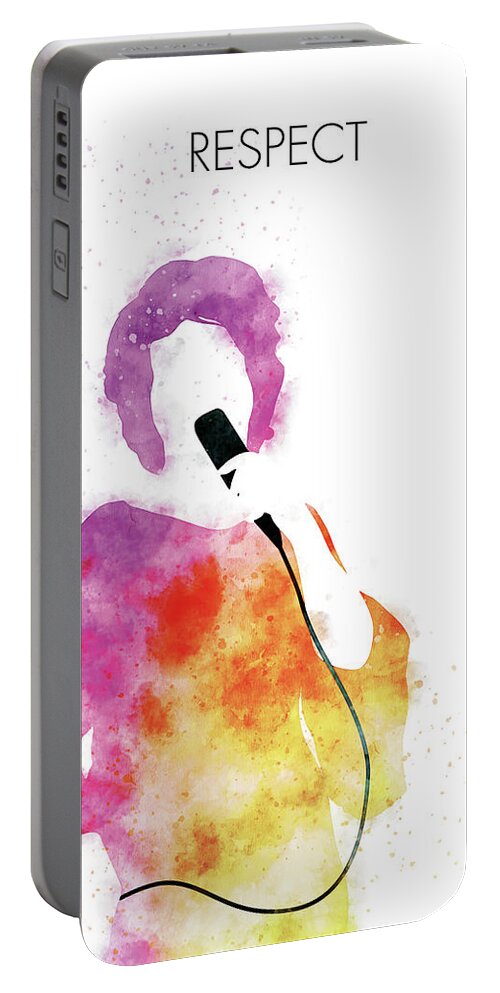 Aretha Portable Battery Charger featuring the digital art No188 MY ARETHA FRANKLIN Watercolor Music poster by Chungkong Art