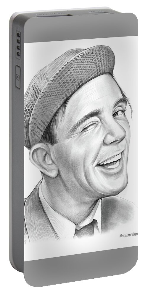 Norman Wisdom Portable Battery Charger featuring the drawing Norman Wisdom - Pencil by Greg Joens